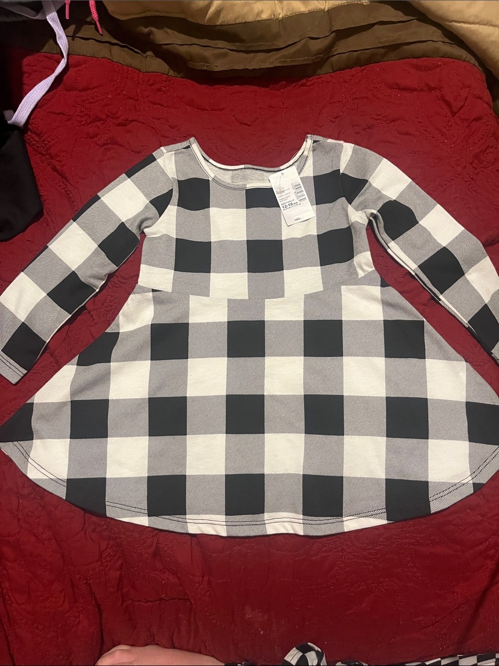 NWT Cottagecore Black and White Buffalo Check Long Sleeve Toddler Dress